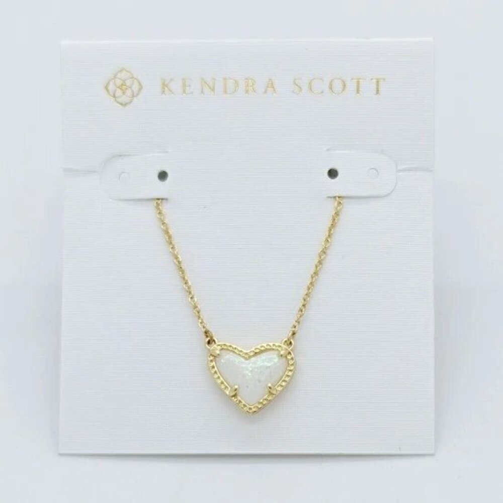 Kendra Scott Ari Heart Gold Necklace in White Opal